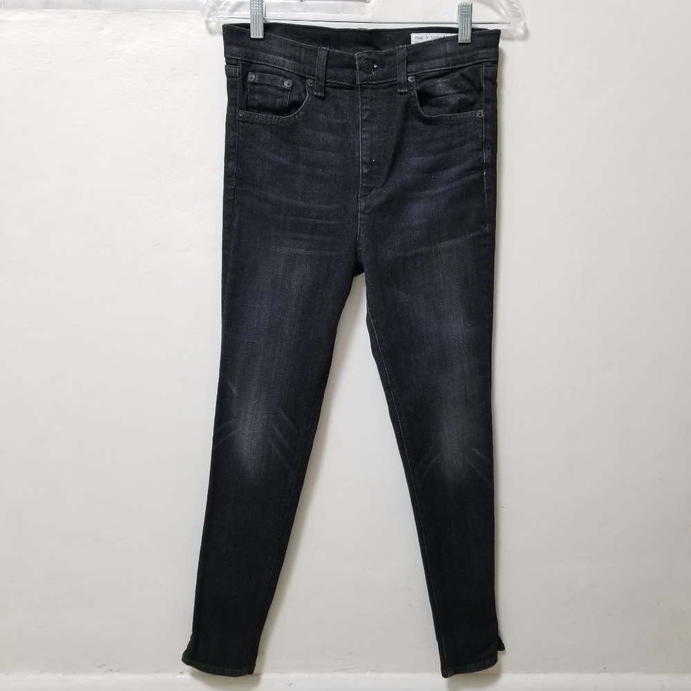 Rag & Bone Womens Jeans High Rise Ankle Skinny Black Slit Denim Cropped Sz 28
